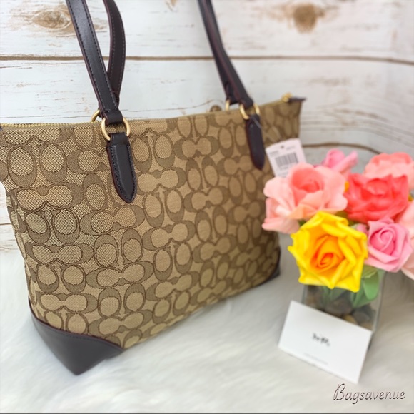 Coach signature zip tote khaki brown tote shoulder - Picture 6 of 8